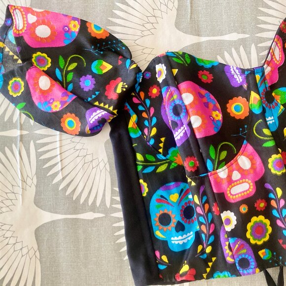 Day of the dead corset top with boning and lace up back - Picture 2 of 8